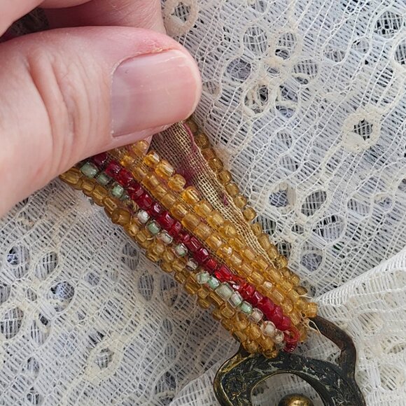 Antique Victorian Era to Art Deco glass beaded silk wrist clutch AS IS - Picture 8 of 15